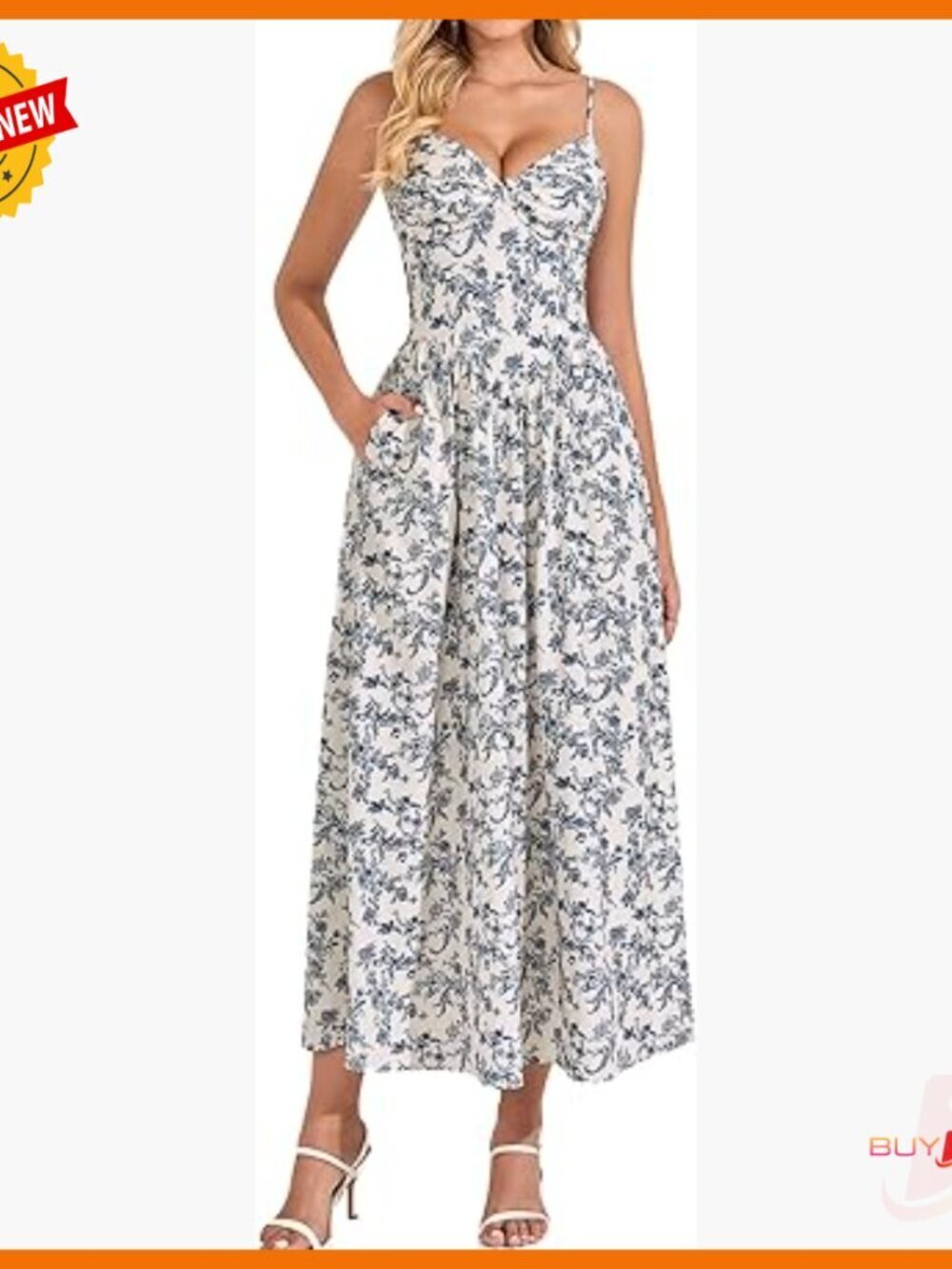 Floral Midi Corset Dress with Pocket, Smocked Back, Spaghetti Strap